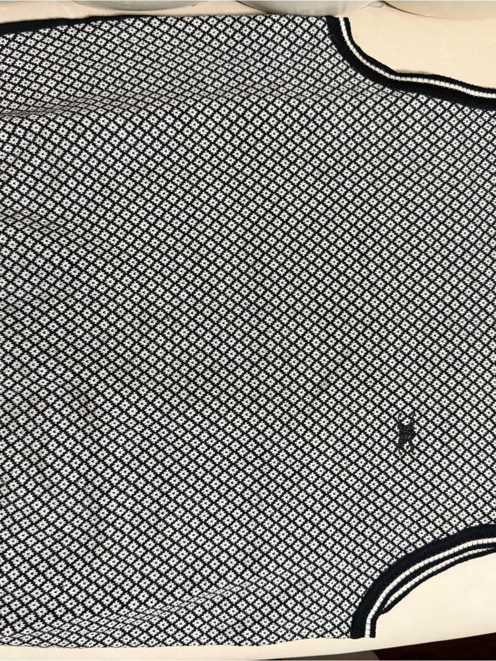 Burberry Black and White Diamond-Pattern V-Neck Sweater